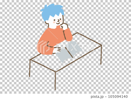 肘をついて読書をしている少年_色 肘をついて読書をしている少年_色 105094140