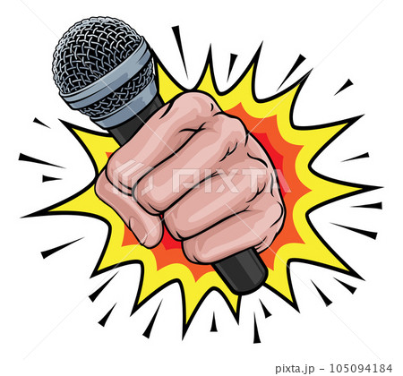 Microphone Fist Hand Explosion Pop Art Cartoon Microphone Fist Hand Explosion Pop Art Cartoon 105094184