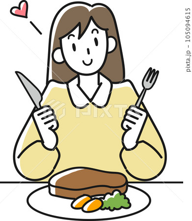 笑顔でがっつり食べる若い女性 笑顔でがっつり食べる若い女性 105094615