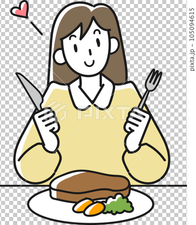 笑顔でがっつり食べる若い女性 笑顔でがっつり食べる若い女性 105094615