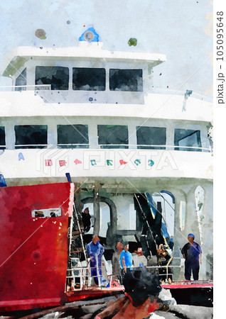 フェリー乗り場　乗降風景　イラスト 105095648