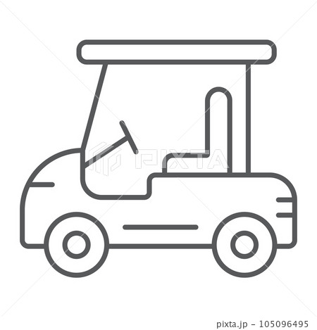 Golf car thin line icon, automobile and sport, cart sign, vector graphics, a linear pattern on a white background. Golf car thin line icon, automobile and sport, cart sign, vector graphics, a linear pattern on a white background. 105096495