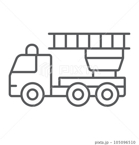 Fire engine thin line icon, emergency and fire, firetruck sign, vector graphics, a linear pattern on a white background. Fire engine thin line icon, emergency and fire, firetruck sign, vector graphics, a linear pattern on a white background. 105096510