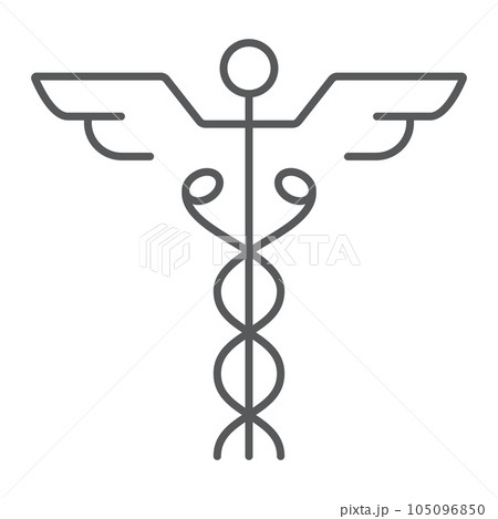 Caduceus thin line icon, medical and hospital 105096850