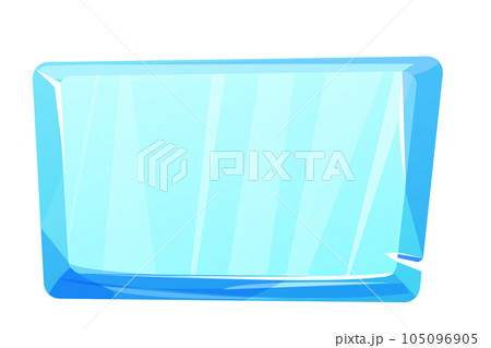 Ice button, frozen frame, level menu in cartoon style isolated on white background. Glass shiny panel, game ui element.  105096905