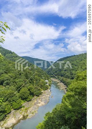 初夏の嵐山公園亀山地区 展望台から望む保津峡 105097090