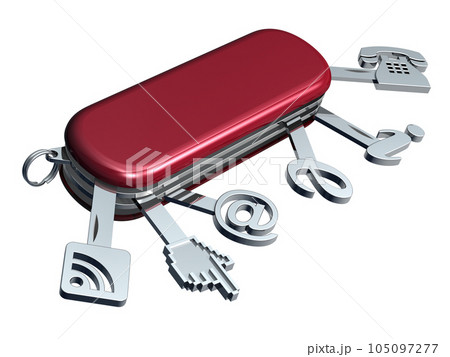 3D concept with swiss knife with internet service symbols 3D concept with swiss knife with internet service symbols 105097277