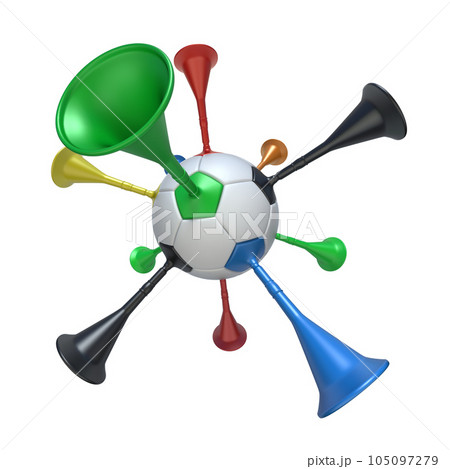 3D concept with soccer ball and vuvuzelas 3D concept with soccer ball and vuvuzelas 105097279