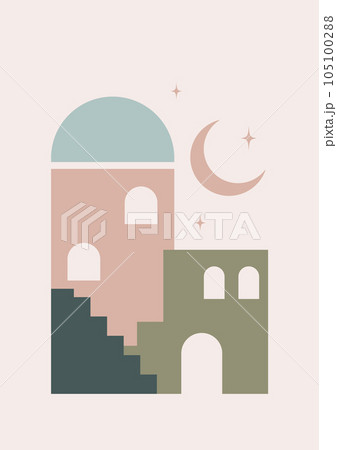 Moroccan architecture elements and moon poster illustration 105100288