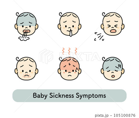 赤ちゃん　ベビー　病気　イラスト　アイコン 　セット 105100876