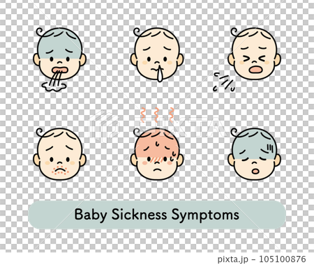 赤ちゃん　ベビー　病気　イラスト　アイコン 　セット 105100876