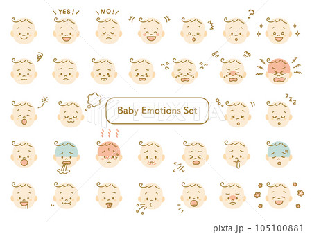 赤ちゃん　ベビー　顔　イラスト　アイコン　バリエーション　セット　フラット 105100881