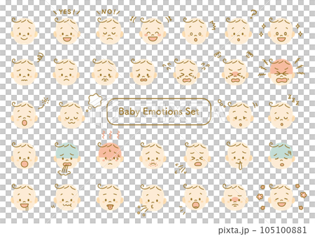 赤ちゃん　ベビー　顔　イラスト　アイコン　バリエーション　セット　フラット 105100881