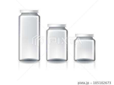 3 sizes of blank clear square jar with white flat lid for supplements or food product. 3 sizes of blank clear square jar with white flat lid for supplements or food product. 105102673