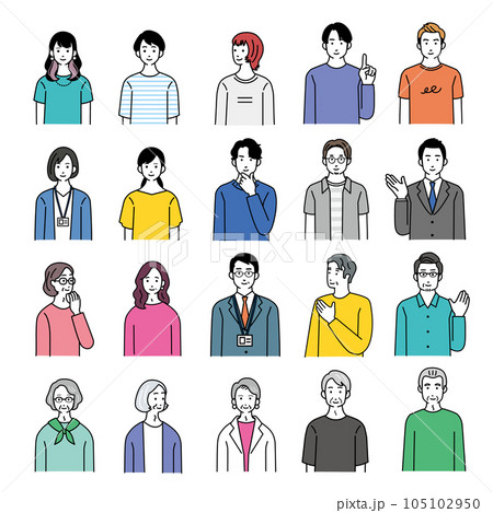 色々な年代の人物のシンプルなイラストセット 色々な年代の人物のシンプルなイラストセット 105102950