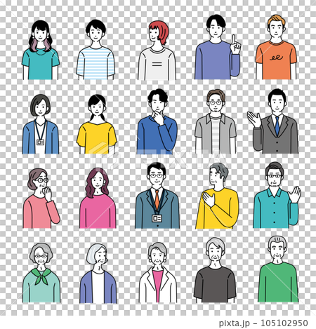 色々な年代の人物のシンプルなイラストセット 色々な年代の人物のシンプルなイラストセット 105102950