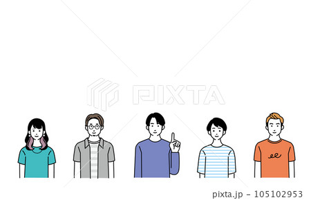 若い世代の男女のシンプルなイラストセット 105102953