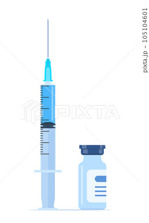 Plastic medical syringe with needle and vial, concept of vaccination, injection, treatment. Vector illustration. 105104601