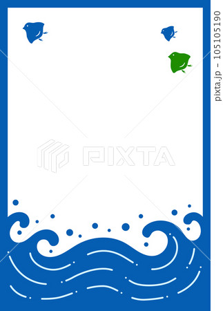 千鳥と波のレトロかわいい和風のフレーム - 夏･暑中見舞いのイメージ素材 - はがきサイズ 105105190