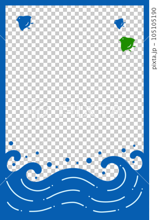 千鳥と波のレトロかわいい和風のフレーム - 夏･暑中見舞いのイメージ素材 - はがきサイズ 105105190