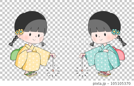 浴衣を着て線香花火をする子供2人のイラスト 105105370