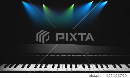 piano with colorful spotlight on stage. music background piano with colorful spotlight on stage. music background 105108790