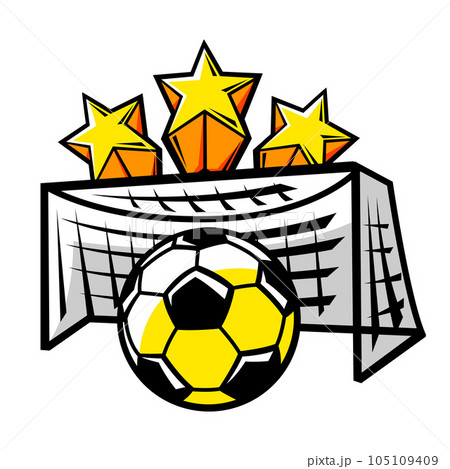 Emblem with soccer symbols. Football club label. Sport illustration in cartoon style. Emblem with soccer symbols. Football club label. Sport illustration in cartoon style. 105109409