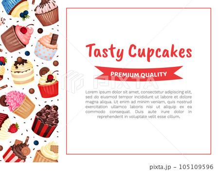 Tasty Cupcake Banner Design with Sweet Dessert Vector Template 105109596