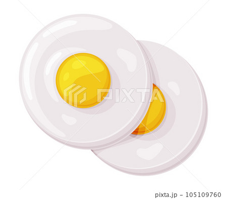 Fried Egg as Cooked Dish with White and Yellow Yolk Vector Illustration 105109760