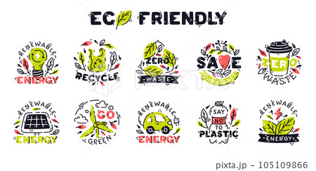 Eco Friendly Badges and Ecology Emblem Vector Set Eco Friendly Badges and Ecology Emblem Vector Set 105109866