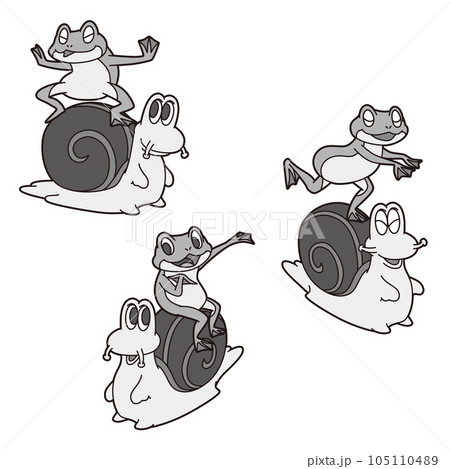 カエルとカタツムリ セット モノクロ 105110489