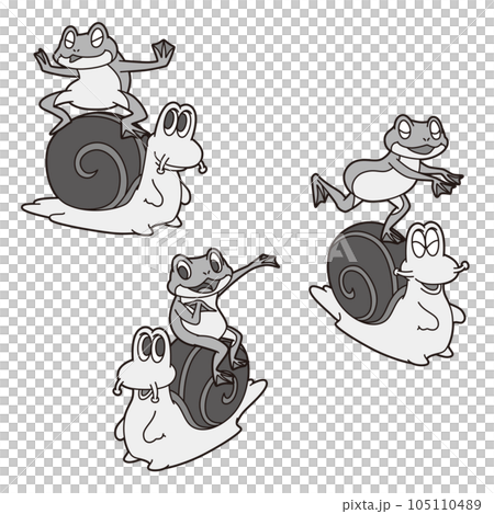 カエルとカタツムリ セット モノクロ 105110489