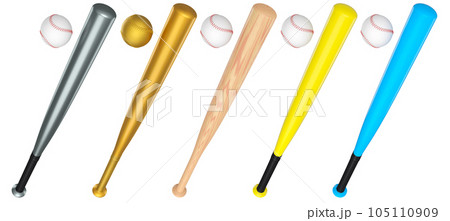 Set of professional softball or baseball bats isolated on white background. Set of professional softball or baseball bats isolated on white background. 105110909