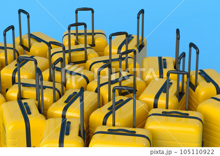 Colorful suitcase on blue background. 3D render of summer vacation concept 105110922