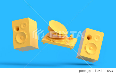 Set of Hi-fi speakers and DJ turntable for sound recording studio on monochrome. Set of Hi-fi speakers and DJ turntable for sound recording studio on monochrome. 105111653