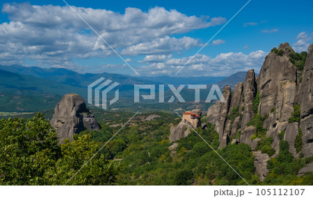 Greece. Meteora - incredible sandstone rock formations and monasteries. The Meteora area is on UNESCO World Heritage List. summer panorama 105112107