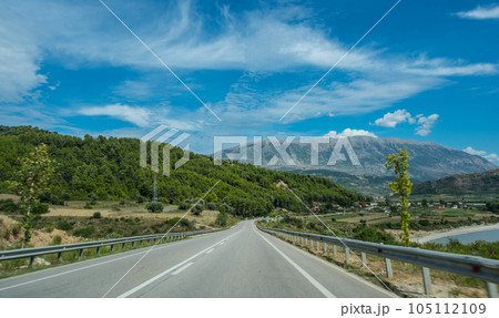 countryside road across the mountains in the countryside of the Albania. roadtrip picture 105112109