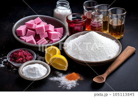 ingredients for making turkish delight: sugar, water, cornstarch, created with generative ai 105113845