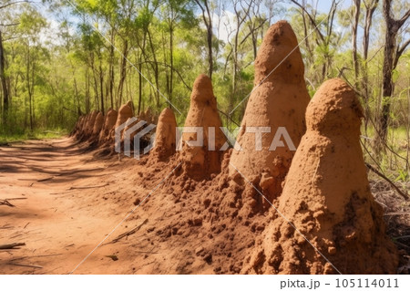 mounds of different sizes showing termite growth, created with generative ai 105114011