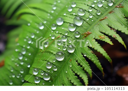 close-up of exotic ferns with dewdrops, created with generative ai close-up of exotic ferns with dewdrops, created with generative ai 105114313