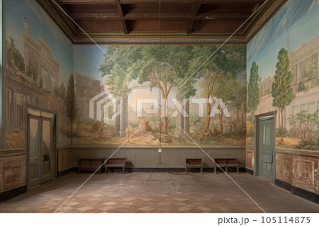 restored mural section contrasted with old, faded area, created with generative ai 105114875