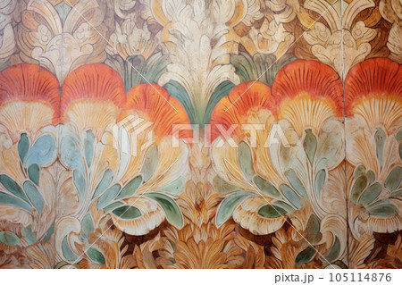 texture and patterns of partially restored mural, created with generative ai 105114876