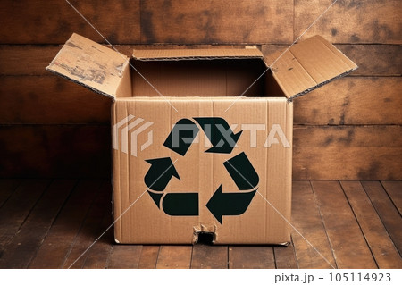recycling symbol on a cardboard box, created with generative ai 105114923