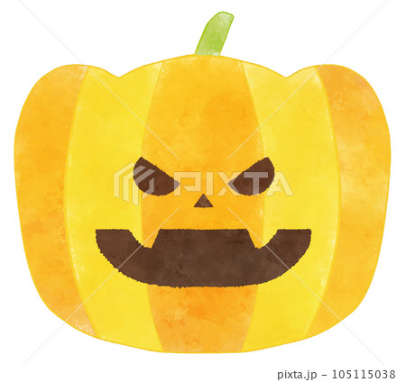 ハロウィンの小悪魔風顔つきかぼちゃ　簡単かわいい水彩イラスト 105115038