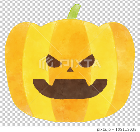 ハロウィンの小悪魔風顔つきかぼちゃ　簡単かわいい水彩イラスト 105115038