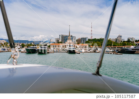 Sochi, Russia, 30 june 2023 view of port from sea marine 105117587
