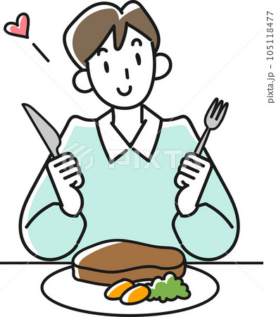 笑顔でがっつり食べる若い男性 105118477