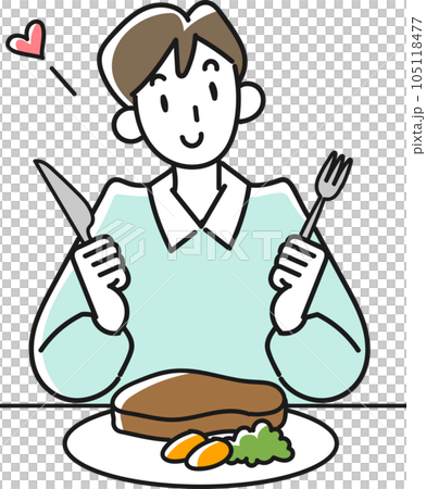 笑顔でがっつり食べる若い男性 105118477