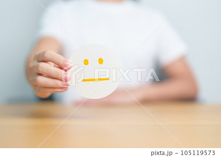 Woman show Emotion face paper, Mental health Assessment, Psychology, Health Wellness, Feedback, Customer Review, Experience, Satisfaction Survey, Positive Thinking and World Mental Health day 105119573