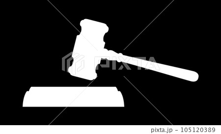 白色単色のガベルとサウンドブロック（小槌、オークションハンマー、台、裁判、議会、白黒、黒背景） 105120389